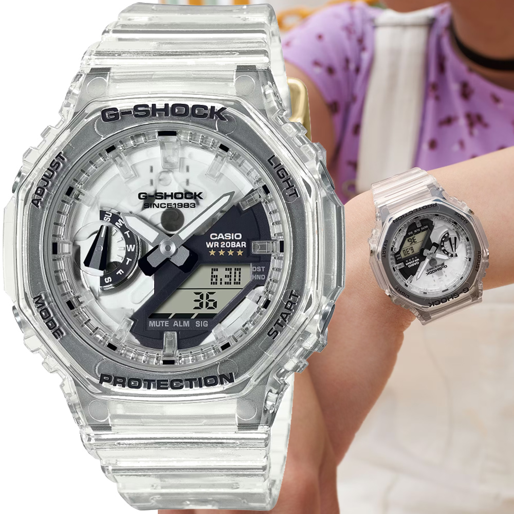 CASIO 卡西歐 G-SHOCK 40周年Clear Remix 透明錶盤 小八角形雙顯錶(GMA-S2140RX-7A)