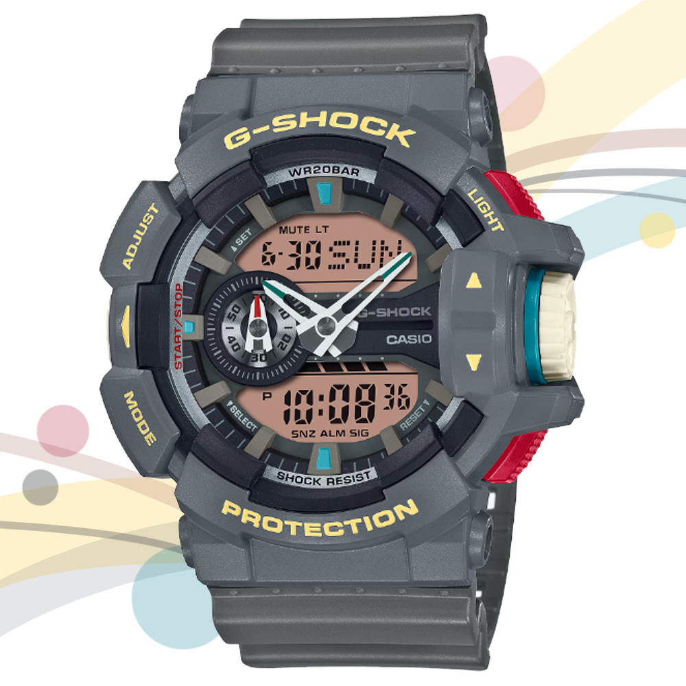 CASIO 卡西歐 G-SHOCK 復古時尚 大圓錶殼雙顯錶-深灰色(GA-400PC-8A)