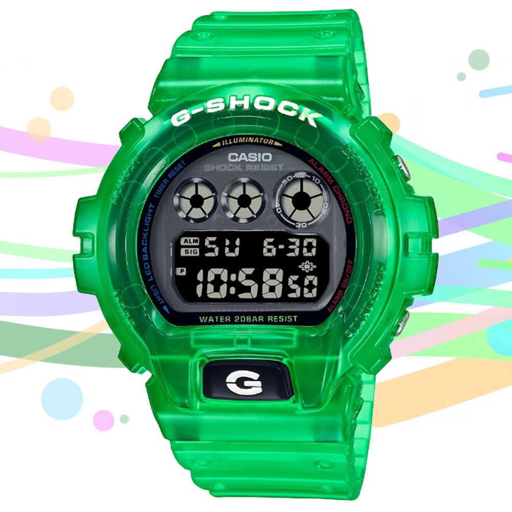 CASIO 卡西歐 G-SHOCK 復古懷舊 半透明繽紛三眼數位電子錶-綠 (DW-6900JT-3)