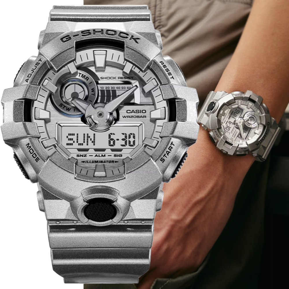CASIO 卡西歐 G-SHOCK 科幻未來 金屬銀 強悍大圓雙顯錶 (GA-700FF-8A)