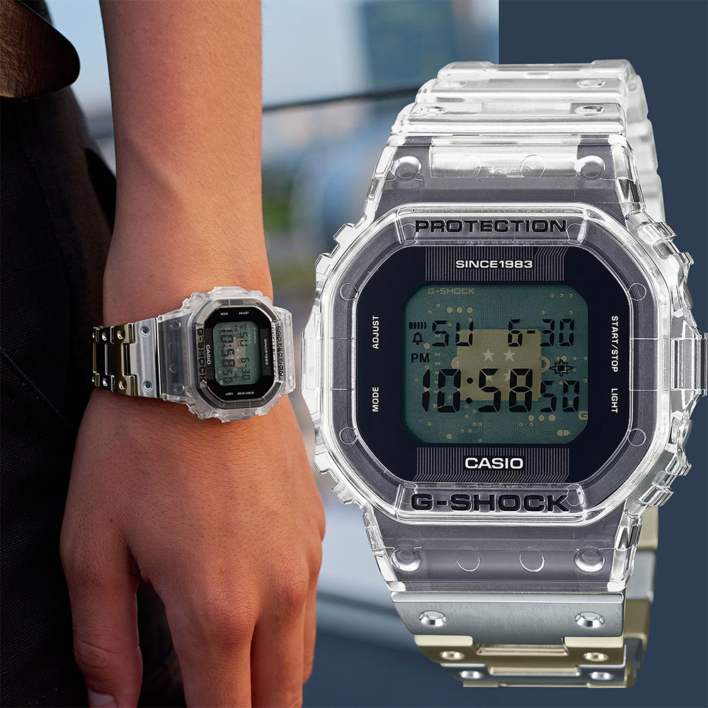 CASIO 卡西歐 G-SHOCK 40周年透明限量版透視機芯手錶 DWE-5640RX-7