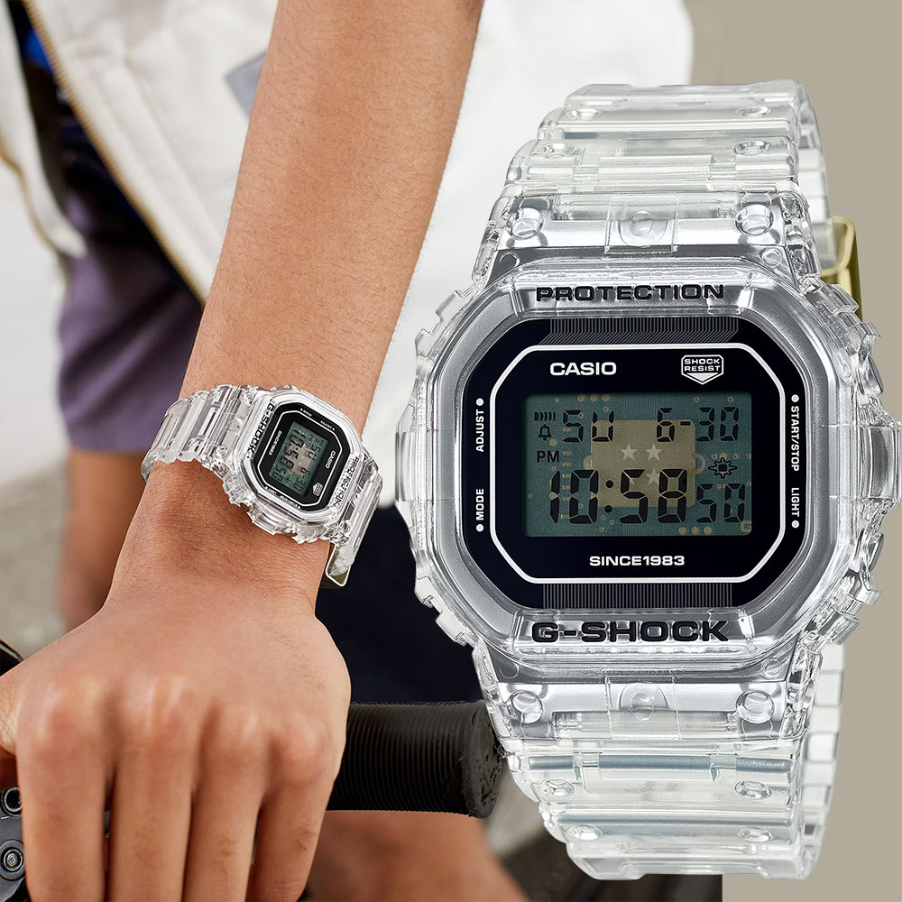 CASIO 卡西歐 G-SHOCK 40周年透明限量版透視機芯手錶 DW-5040RX-7
