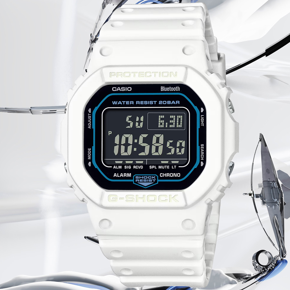 CASIO卡西歐 G-SHOCK 藍牙連線 科技感電子腕錶 DW-B5600SF-7