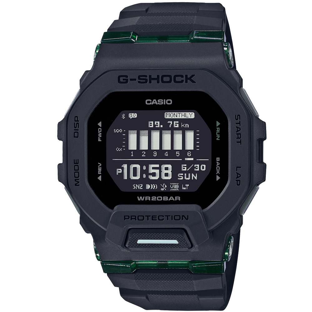 【CASIO 卡西歐】G-SHOCK 方形時尚風潮藍牙連線耐衝擊運動樹脂腕錶/黑(GBD-200UU-1)
