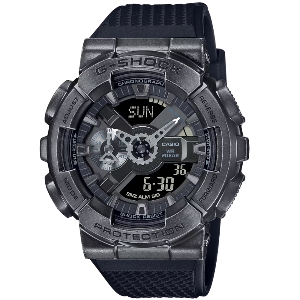 【CASIO 卡西歐】G-SHOCK 復古未來銅色質感 金屬錶殼 人氣雙顯 黑 GM-110VB-1A 48.8mm