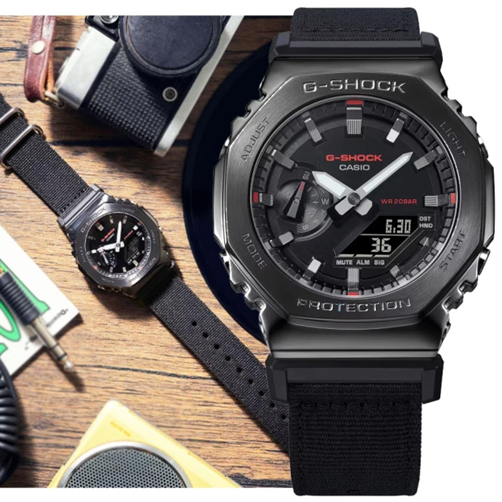 CASIO 卡西歐 G-SHOCK 農家橡樹 金屬錶殼 八角形雙顯錶-黑色(GM-2100CB-1A)