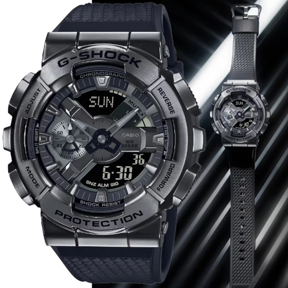 CASIO 卡西歐 G-SHOCK 經典大圓金屬錶殼時尚強悍雙顯錶-黑(GM-110BB-1A)