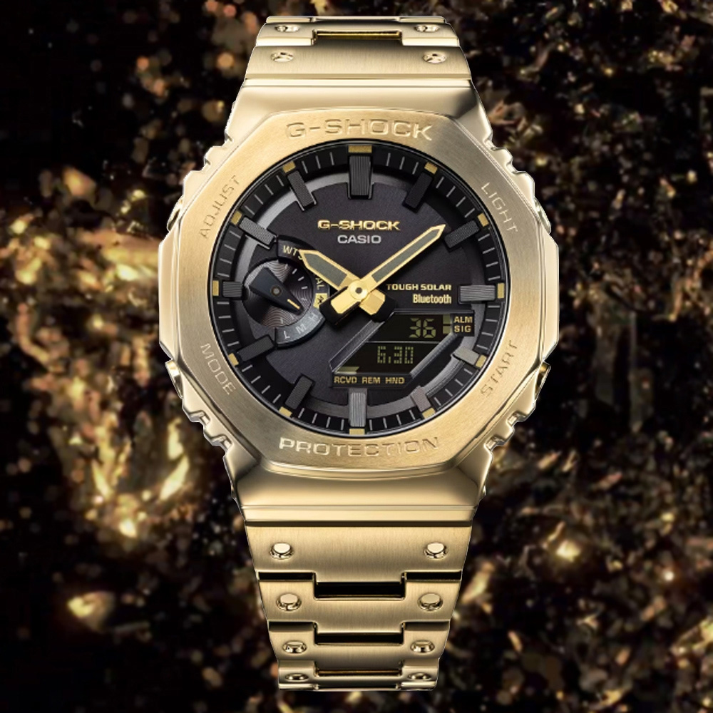 CASIO卡西歐 G-SHOCK 農家橡樹 奢華全金屬 太陽能智慧藍芽雙顯錶-金色 (GM-B2100GD-9A)