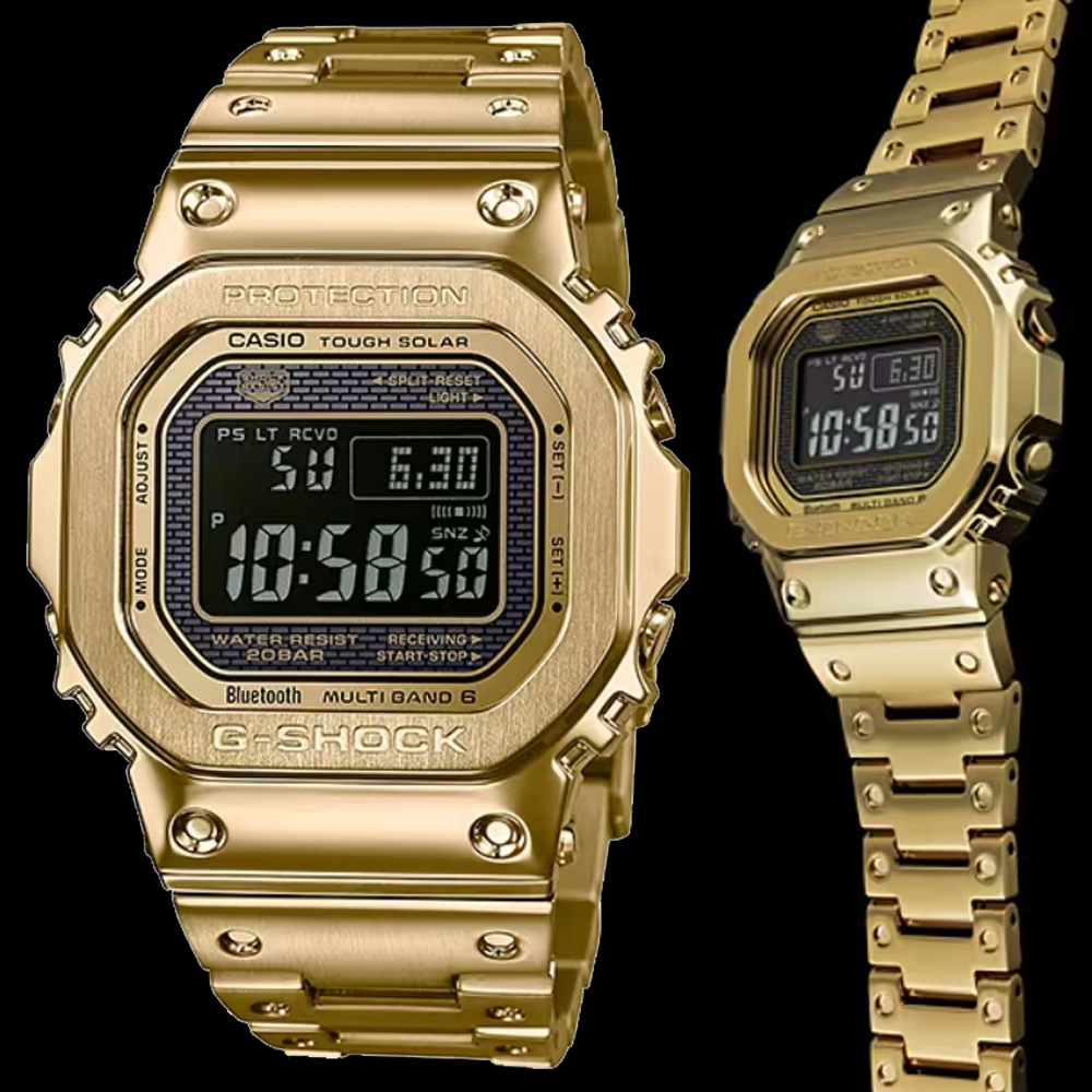 CASIO卡西歐 G-SHOCK 全金屬 太陽能智慧藍芽 方形電子錶-金色 (GMW-B5000GD-9)