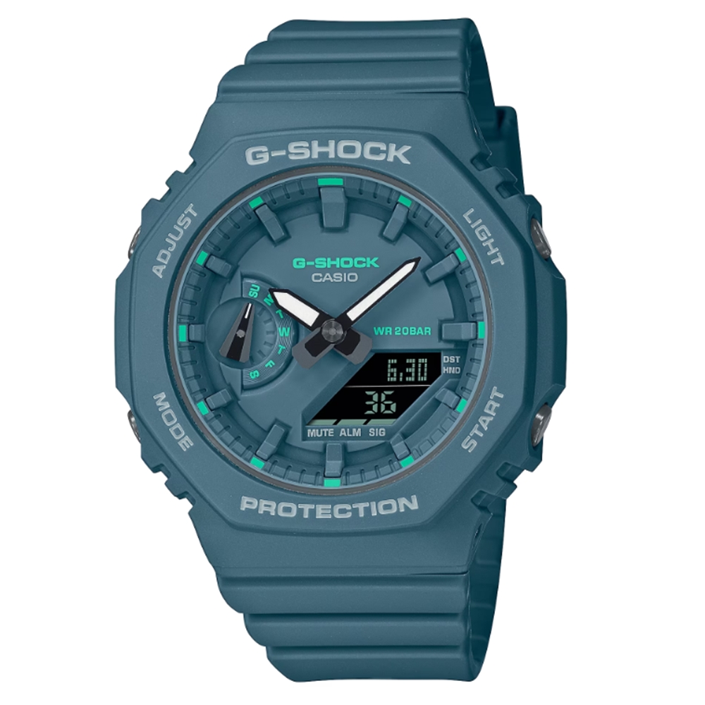 【CASIO 卡西歐】G-SHOCK 簡約輕薄 現代綠時尚 摩登綠 八角形錶殼 GMA-S2100GA-3A_42.9mm