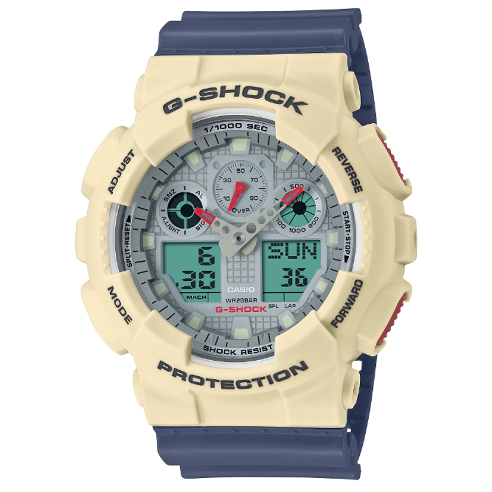 CASIO G-SHOCK 復古時尚防磁雙顯計時錶/GA-100PC-7A2