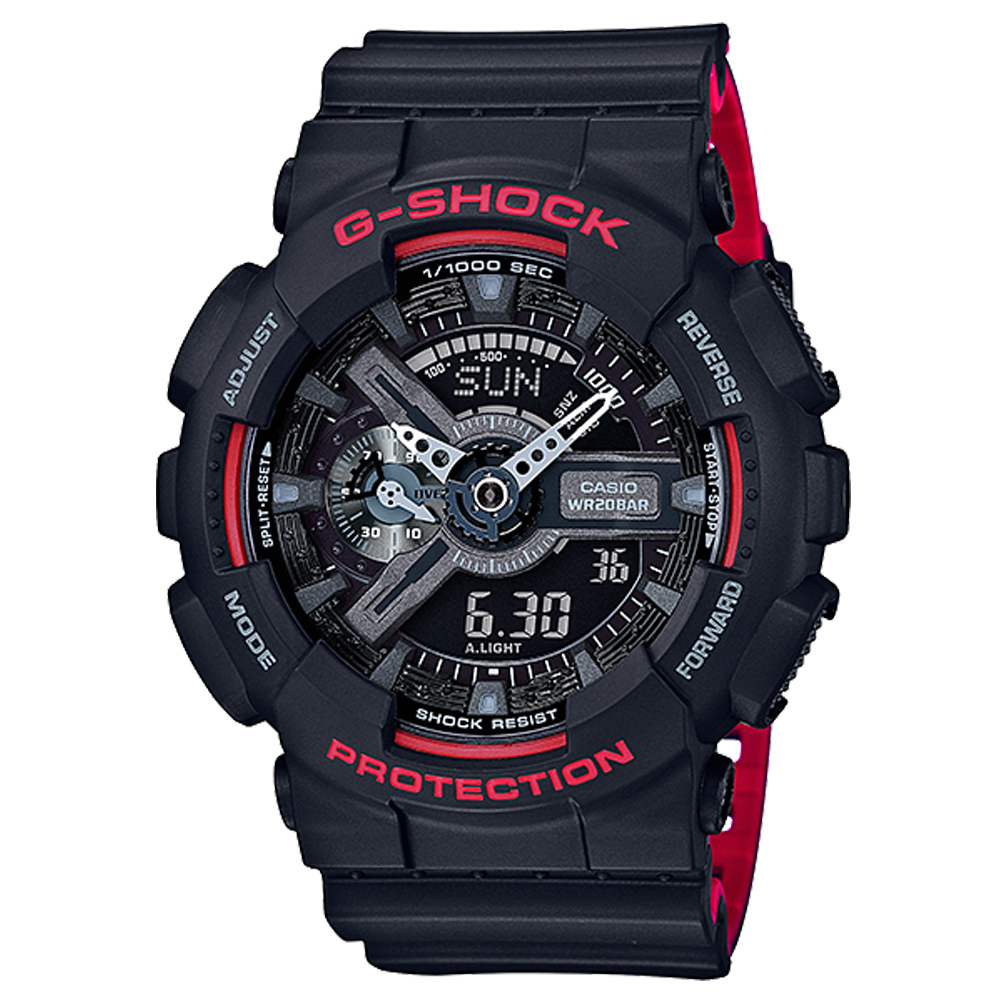 G-SHOCK重機裝置紅黑騎士精神休閒運動錶(GA-110HR-1A)紅黑雙色/51.2mm
