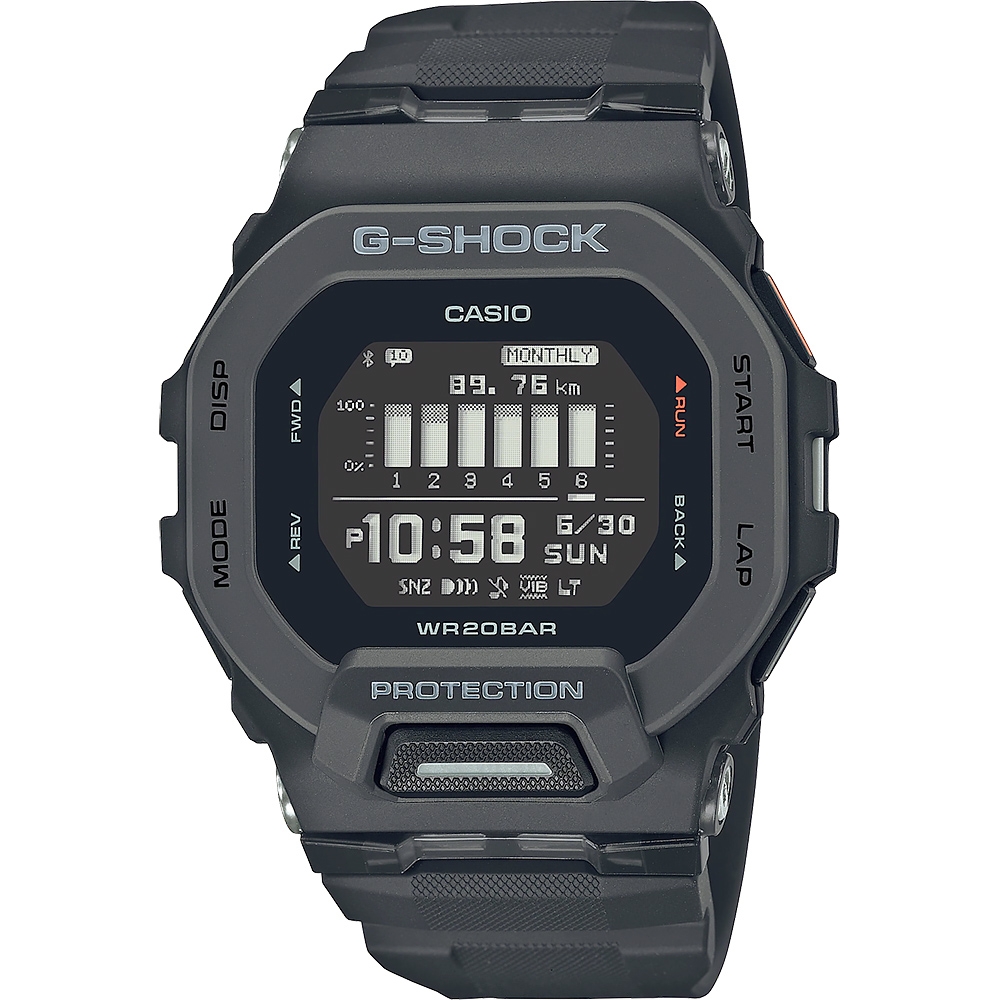 CASIO 卡西歐 G-SHOCK 纖薄運動系藍芽計時手錶-沉著黑/GBD-200-1