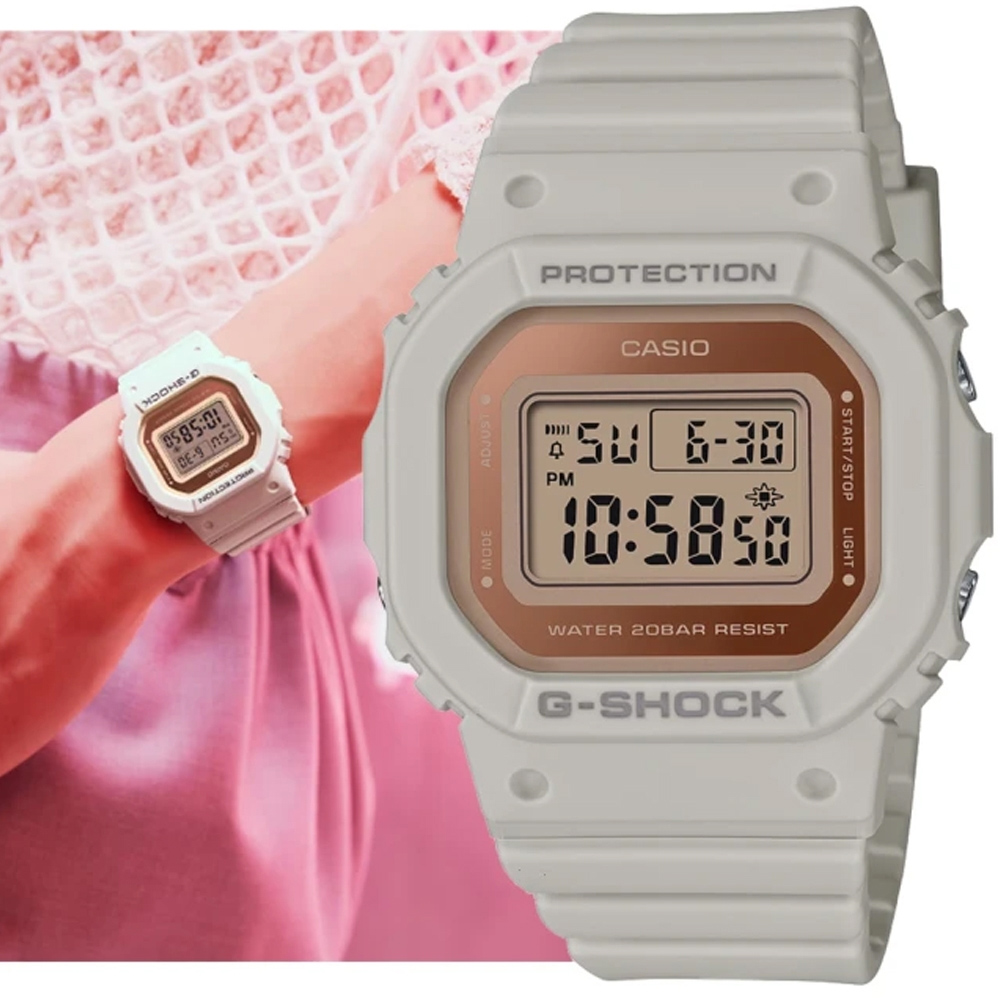 CASIO卡西歐 G-SHOCK WOMEN 經典方形 金屬表面電子錶-杏灰色 (GMD-S5600-8)