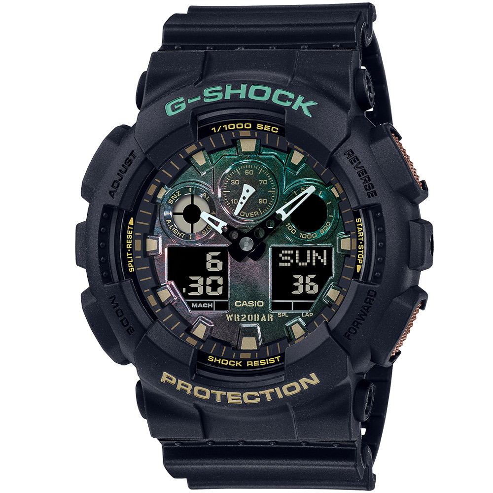 【CASIO 卡西歐】G-SHOCK 雋永魅力耐衝擊運動雙顯腕錶/黑(GA-100RC-1A)