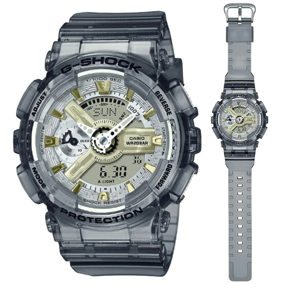 CASIO卡西歐 G-SHOCK WOMEN 金屬光澤 半透明時尚雙顯錶-灰色(GMA-S110GS-8A)