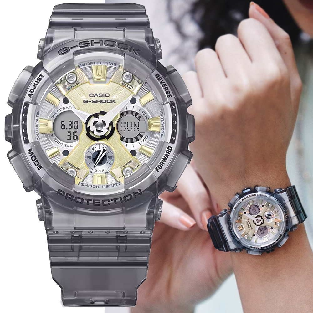 CASIO卡西歐 G-SHOCK WOMEN 金屬光澤 半透明時尚雙顯錶-灰(GMA-S120GS-8A)