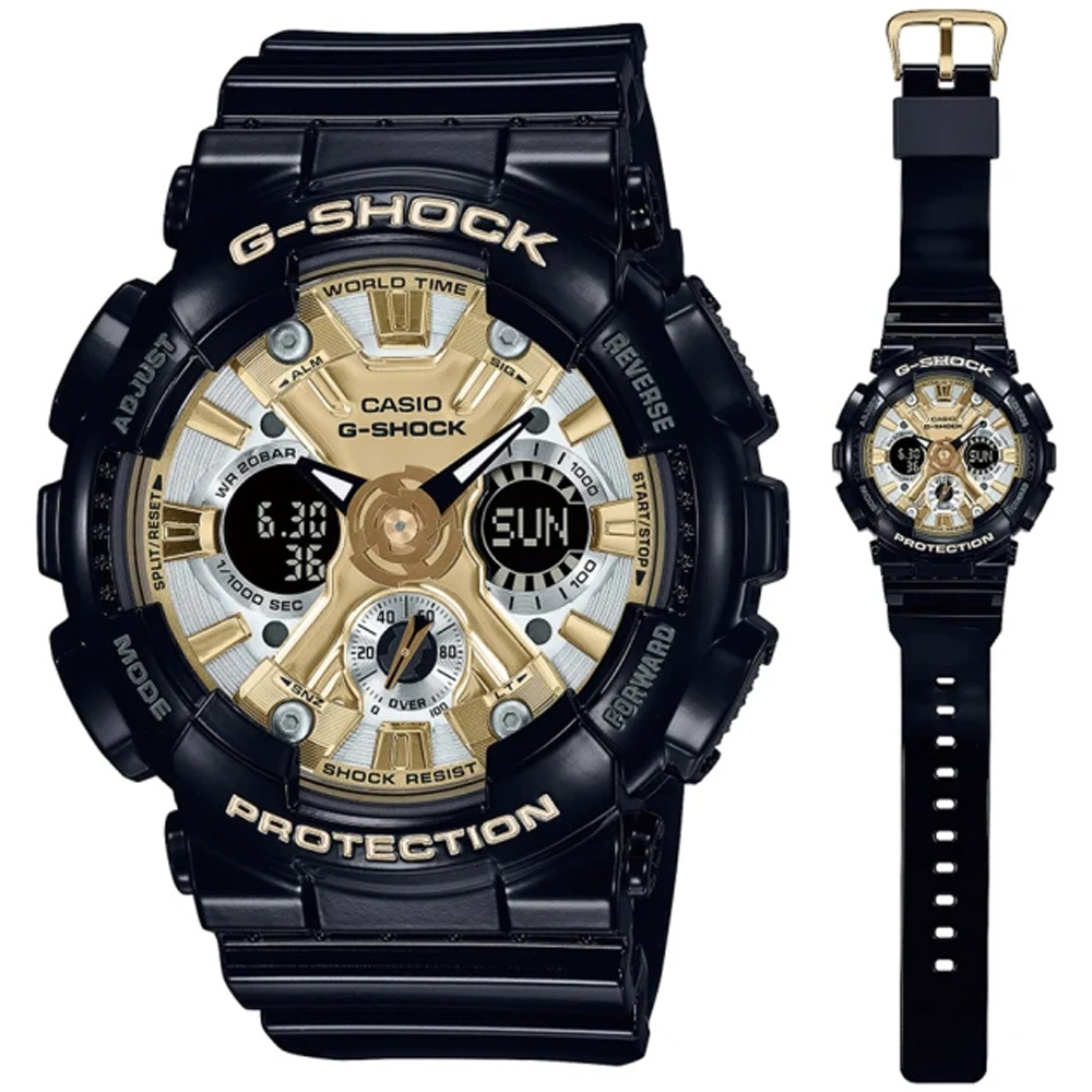 CASIO卡西歐 G-SHOCK WOMEN 金屬光澤 立體感錶盤雙顯錶-黑 (GMA-S120GB-1A)