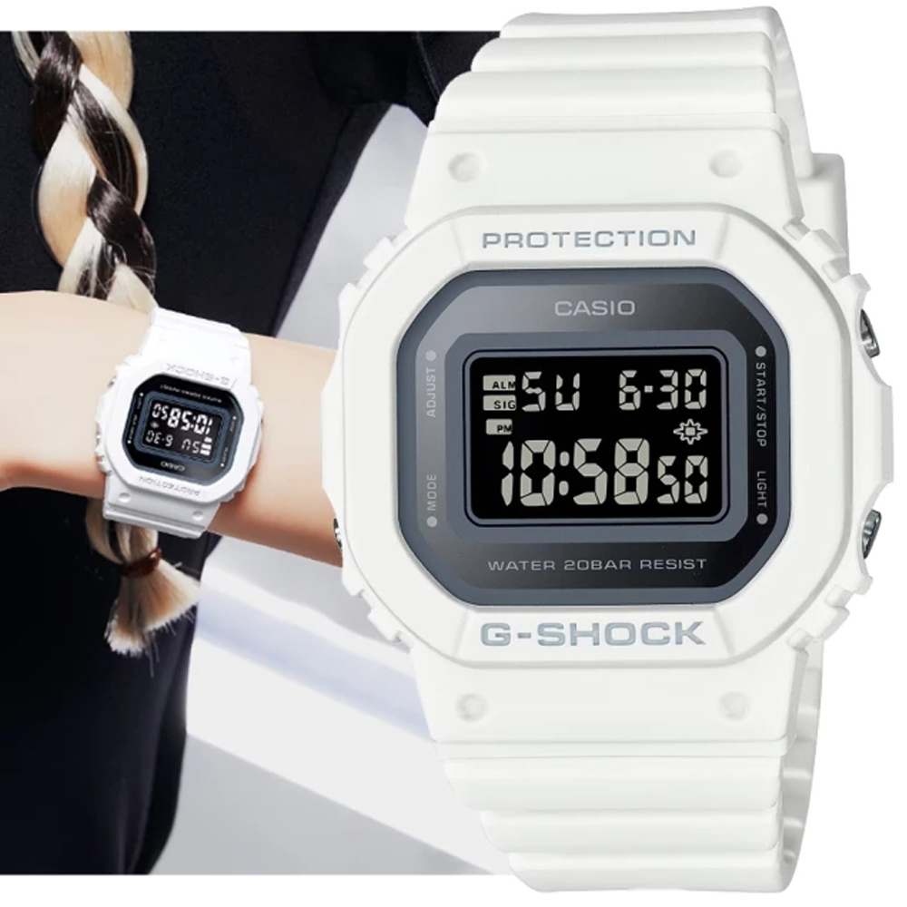 CASIO卡西歐 G-SHOCK WOMEN 時尚經典方形金屬表面電子錶-白 (GMD-S5600-7)