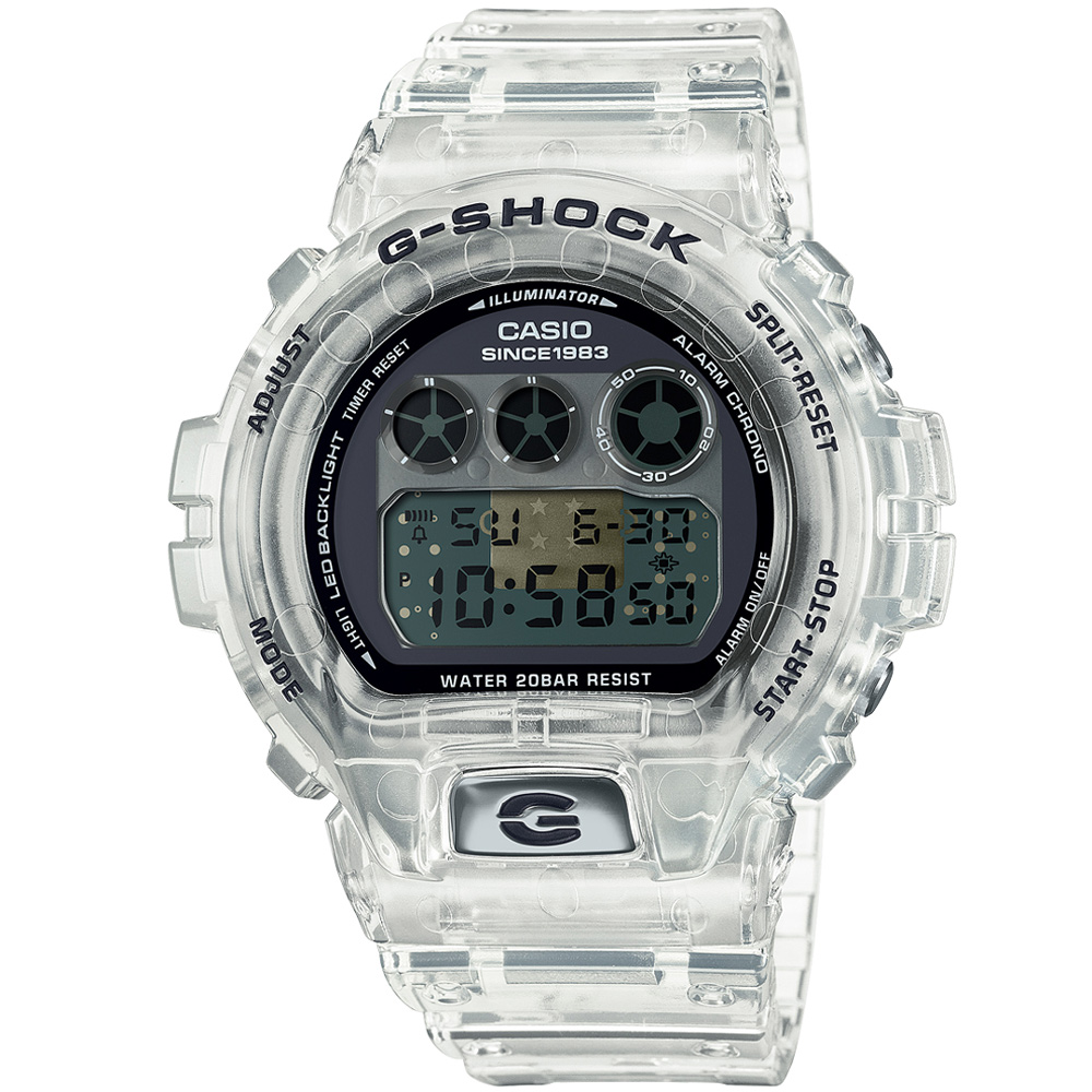 【CASIO 卡西歐】G-SHOCK 40周年紀念款 透明魅力數位電子腕錶/透明白(DW-6940RX-7)