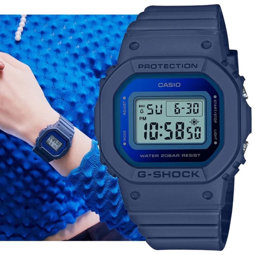 CASIO卡西歐 G-SHOCK 時尚經典方形金屬表面電子錶-藍色 (GMD-S5600-2)
