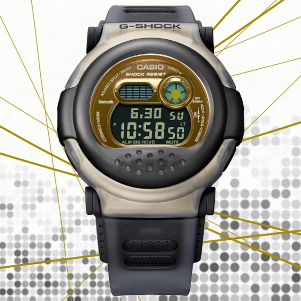 CASIO卡西歐 G-SHOCK 智慧藍芽 雙錶圈設計數位電子錶-黑金(G-B001MVB-8)