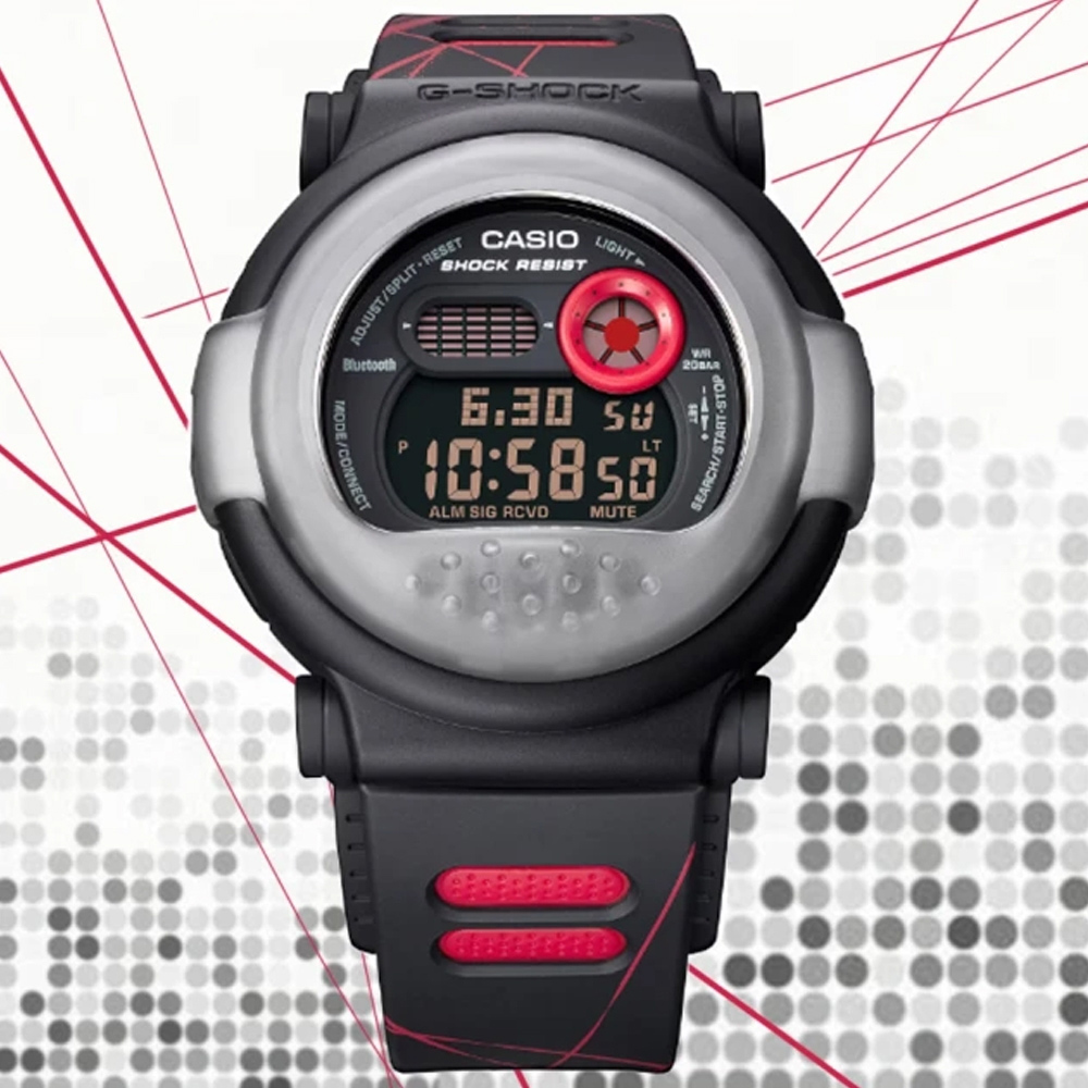 CASIO卡西歐 G-SHOCK 智慧藍芽 雙錶圈設計數位電子錶-黑紅 (G-B001MVA-1)