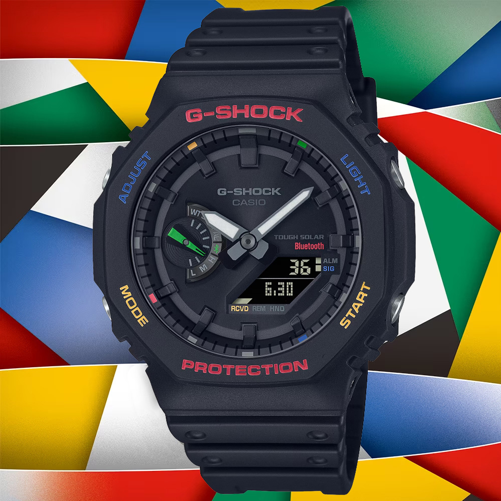 CASIO卡西歐 G-SHOCK 太陽能x藍牙連線 八角錶殼 繽紛動感雙顯腕錶 GA-B2100FC-1A