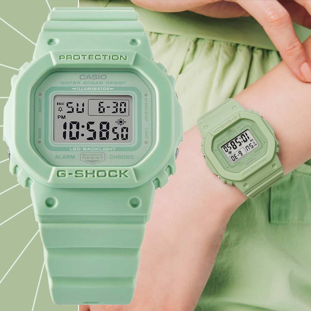 CASIO 卡西歐 G-SHOCK WOMEN 時尚淡彩 纖薄輕巧方形電子錶-蘋果綠(GMD-S5600BA-3)