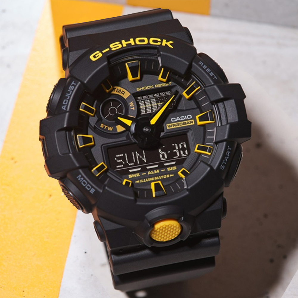 CASIO卡西歐 G-SHOCK 搶眼風格 黑x黃雙顯腕錶 GA-700CY-1A