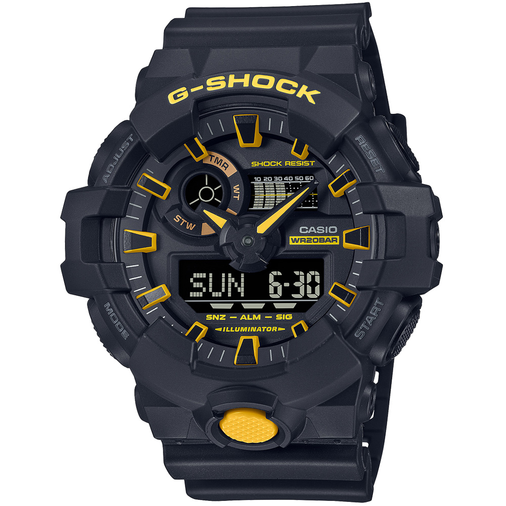 【CASIO 卡西歐】G-SHOCK 大黃蜂雙顯腕錶/黑x黃指針(GA-700CY-1A)