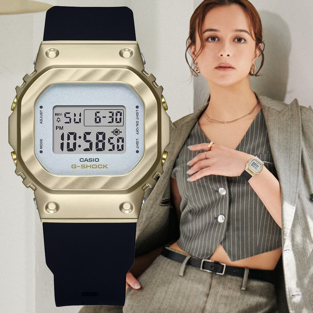 CASIO 卡西歐 G-SHOCK WOMEN 金屬錶殼 霧面金黃色澤 方形電子錶(GM-S5600BC-1)