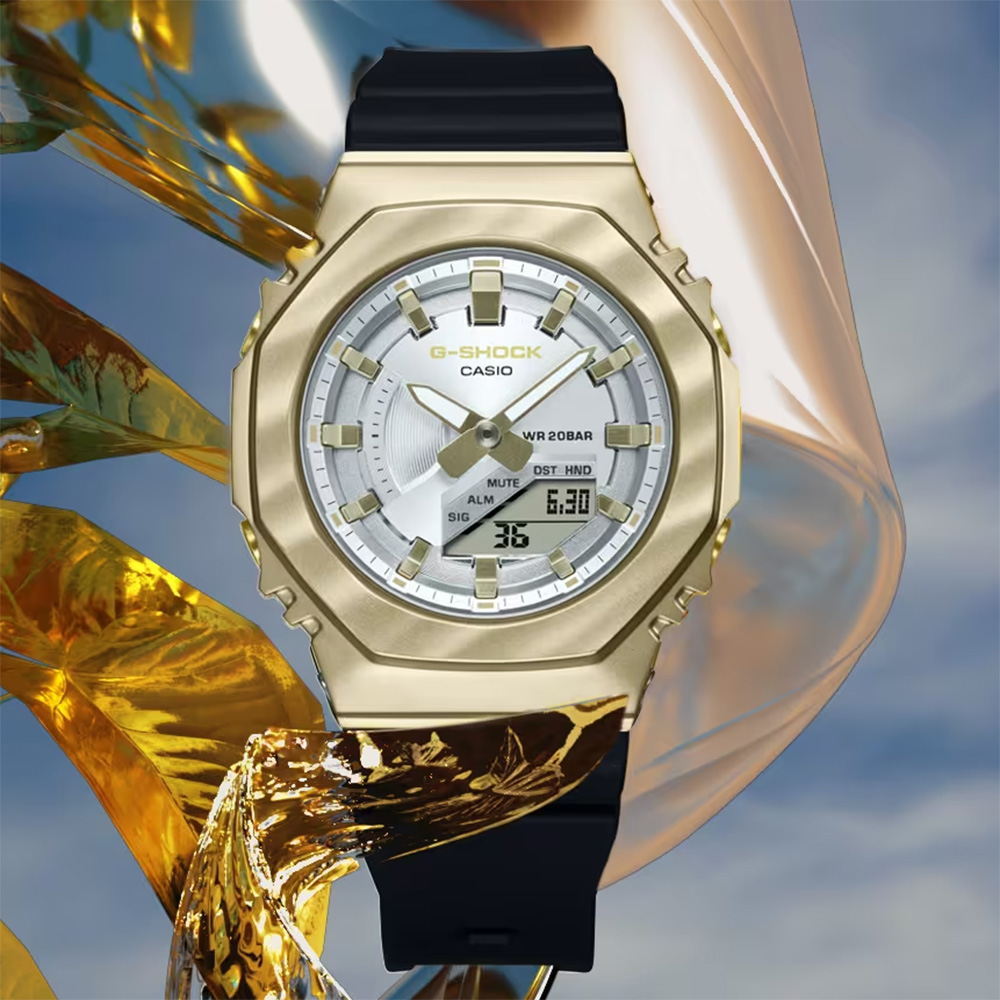 CASIO 卡西歐 G-SHOCK 八角 農家橡樹 香檳金系列雙顯手錶(GM-S2100BC-1A)