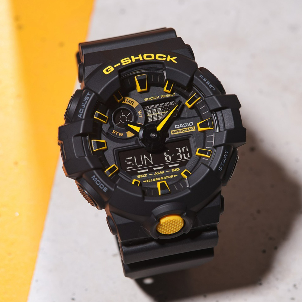 CASIO 卡西歐 G-SHOCK 黑黃配色系列 雙顯手錶(GA-700CY-1A)