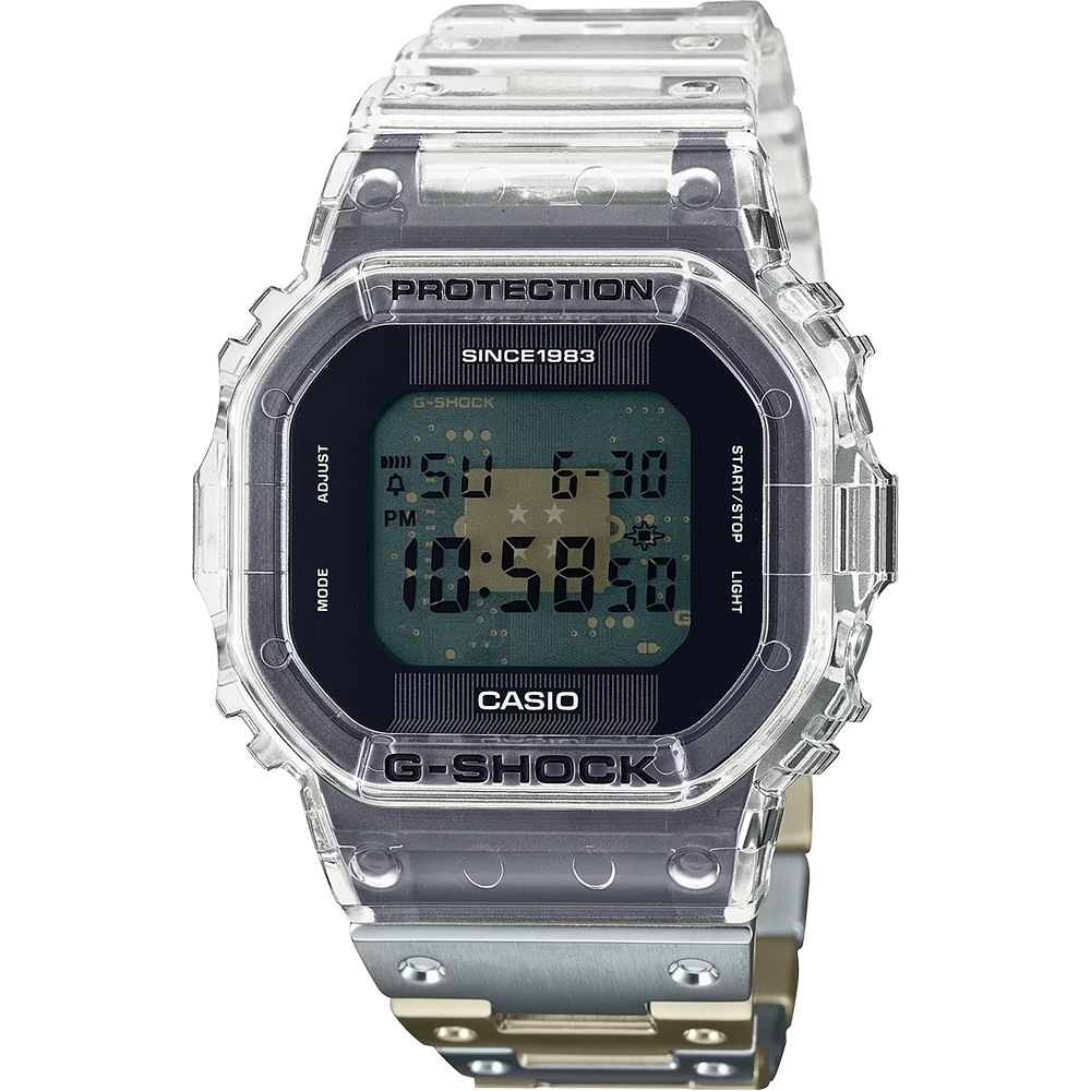 【CASIO 卡西歐】 G-SHOCK 40周年透明限量版透視機芯手錶 DWE-5640RX-7