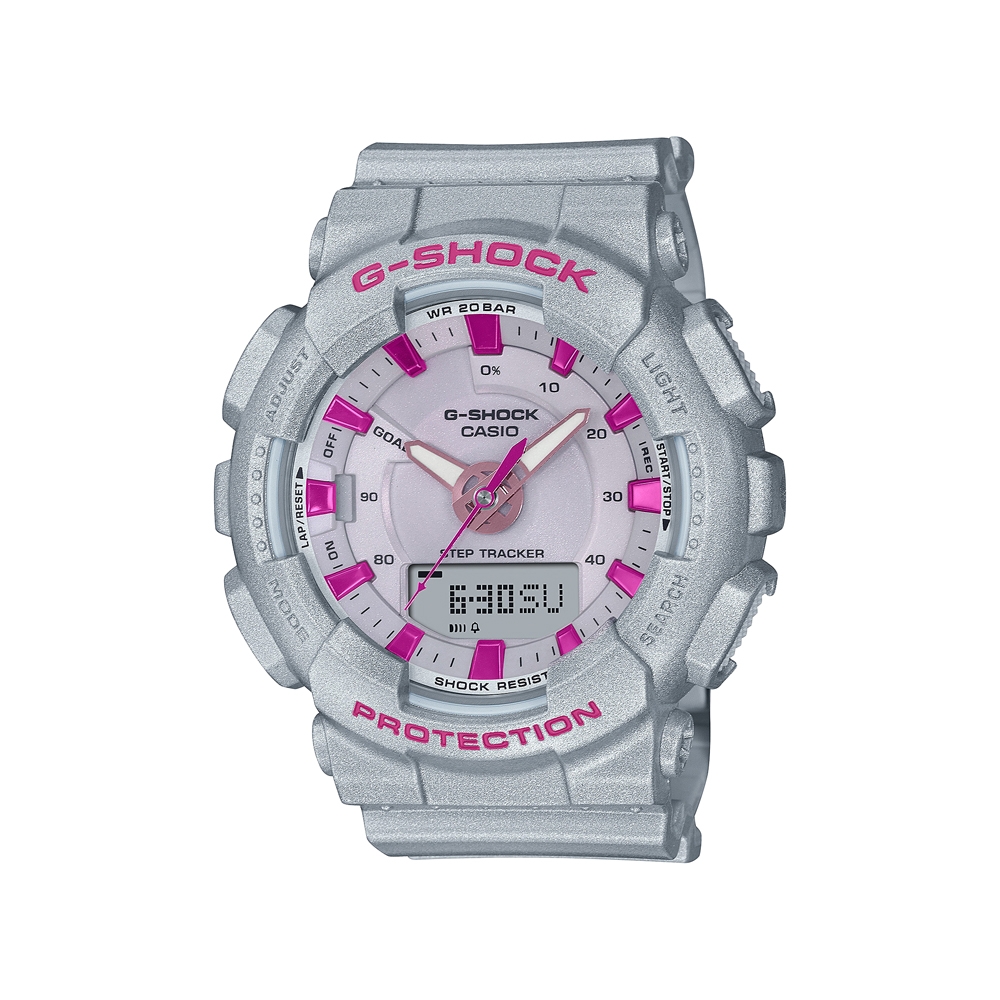 【CASIO 卡西歐】G-SHOCK 甜美龐克雙顯手錶(銀灰x桃紅 GMA-S130NP-8A)