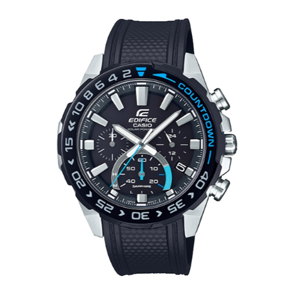 【CASIO 卡西歐】EDIFICE 時尚三眼運動手錶-藍x黑EFS-S550PB-1A_50mm