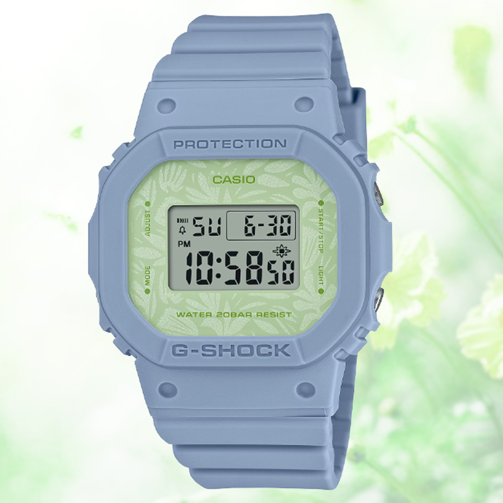 CASIO 卡西歐 G-SHOCK WOMEN 草本設計錶盤電子錶-藍綠(GMD-S5600NC-2)