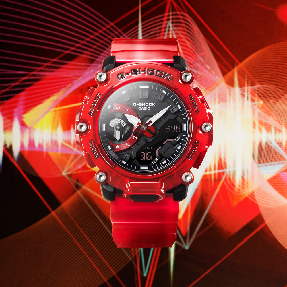 CASIO G-SHOCK 幻象音浪系列碳核心200米計時錶/紅/GA-2200SKL-4A