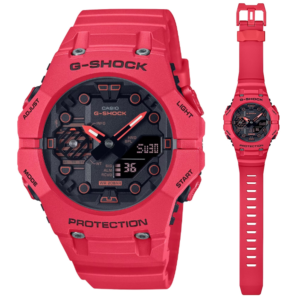 CASIO卡西歐 G-SHOCK 全新錶殼 智慧藍芽 碳纖維核心防護雙顯錶-GA-B001-4A 紅色