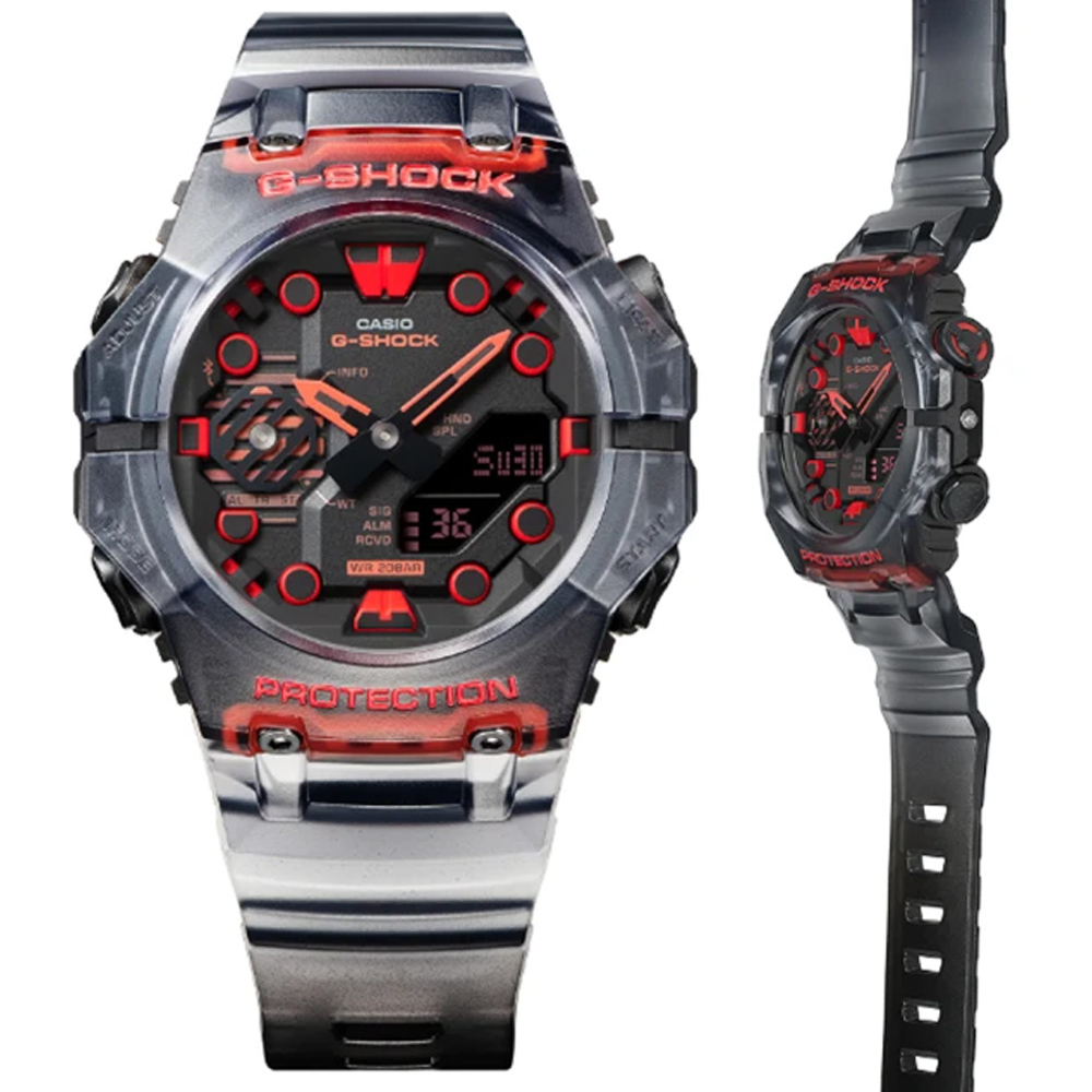 CASIO卡西歐 G-SHOCK 全新錶殼 智慧藍芽 碳纖維核心防護雙顯錶-GA-B001G-1A 半透明黑紅
