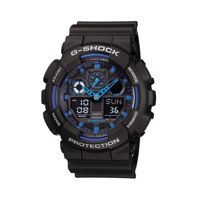 【CASIO 卡西歐】G-SHOCK 重型機械感錶款 黑X藍 GA-100-1A2N_51.2mm