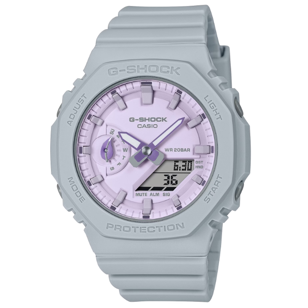 【CASIO 卡西歐】G-SHOCK 自然風格 柔和優雅 丁香灰紫 八角形錶殼 GMA-S2100NC-8A 42.9mm