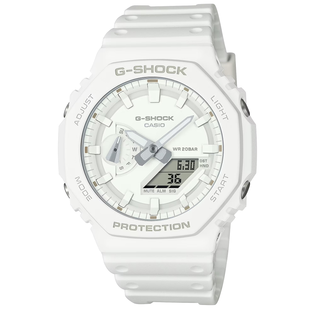 CASIO卡西歐 G-SHOCK 農家橡樹 單色美學 時尚雙顯腕錶-白 GA-2100-7A7