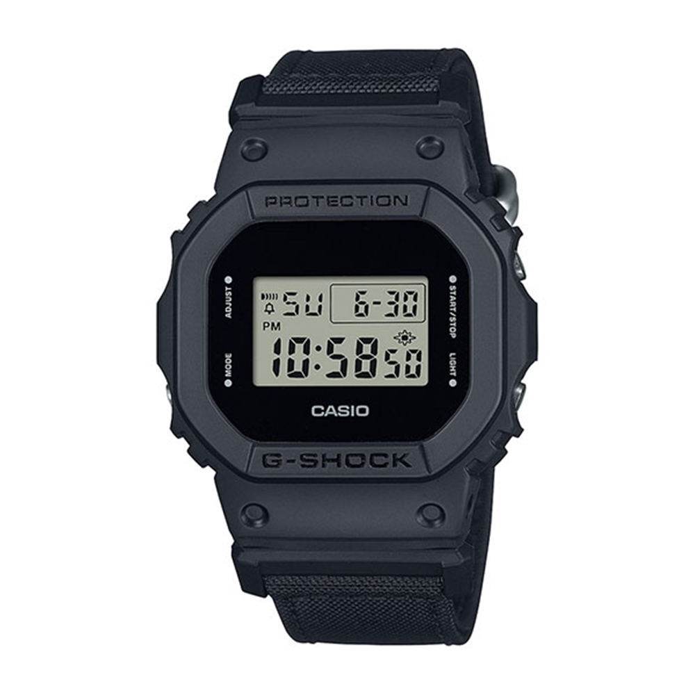 【CASIO 卡西歐】G-SHOCK 百搭酷黑 街頭潮流 Cordura尼龍錶帶 經典方型 DW-5600BCE-1_42.8mm