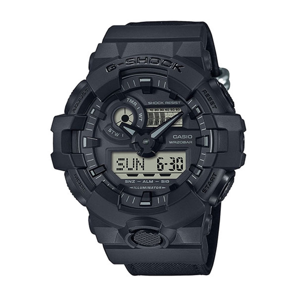 【CASIO 卡西歐】 G-SHOCK 百搭酷黑 Cordura尼龍錶帶 大錶徑 雙顯系列 GA-700BCE-1A_53.4mm