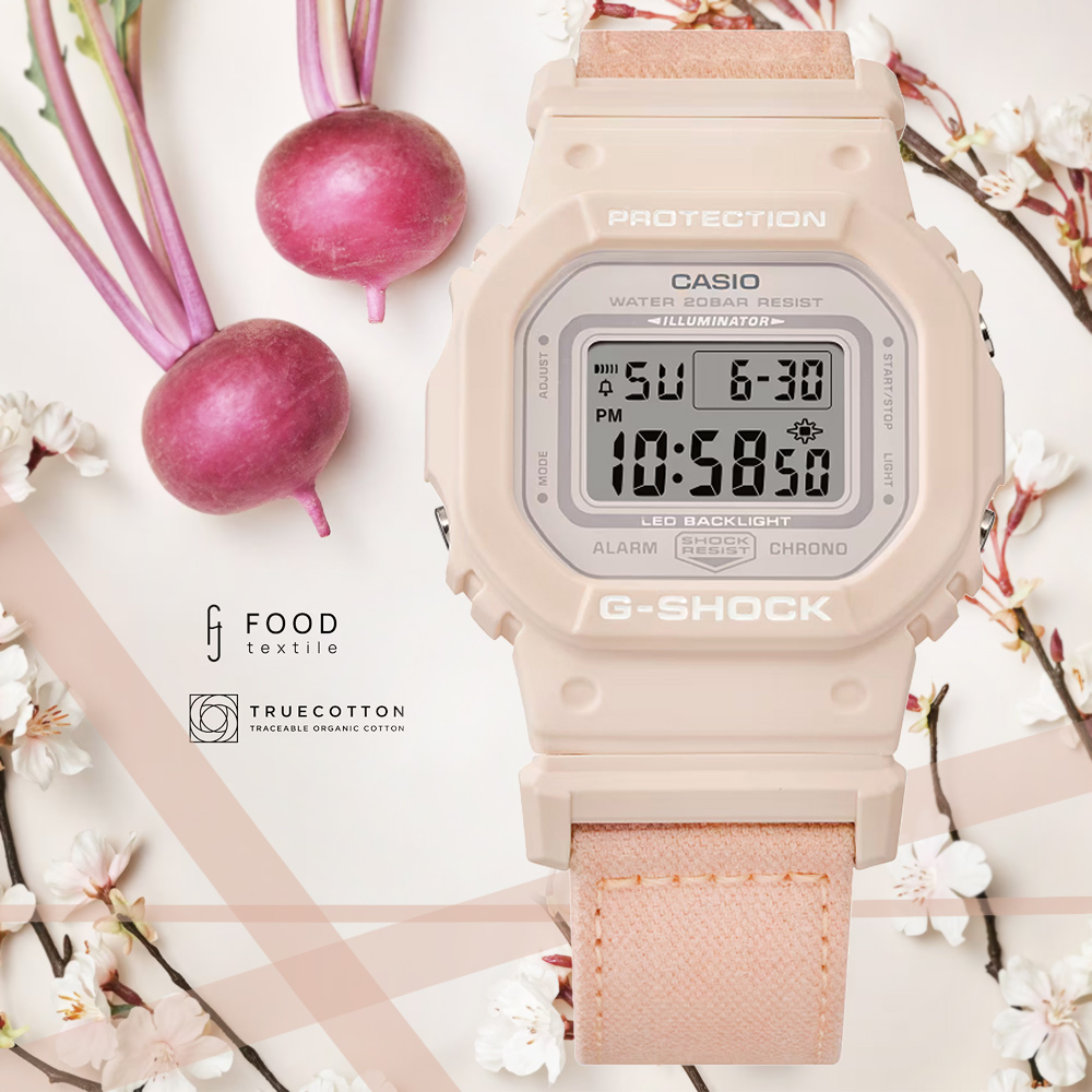 CASIO 卡西歐 G-SHOCK WOMEN 大自然樸實色彩 環保製成方形電子錶-珍珠粉 GMD-S5600CT-4