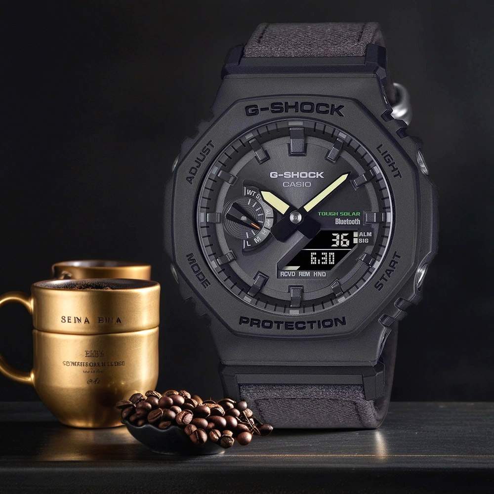 CASIO 卡西歐 G-SHOCK 太陽能藍芽 農家橡樹八角手錶 環保布質錶帶 GA-B2100CT-1A5