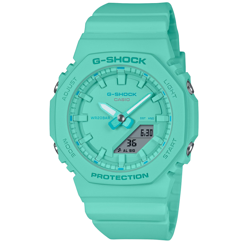 CASIO卡西歐 G-SHOCK 時尚單色雙顯腕錶-松綠藍 GMA-P2100-2A