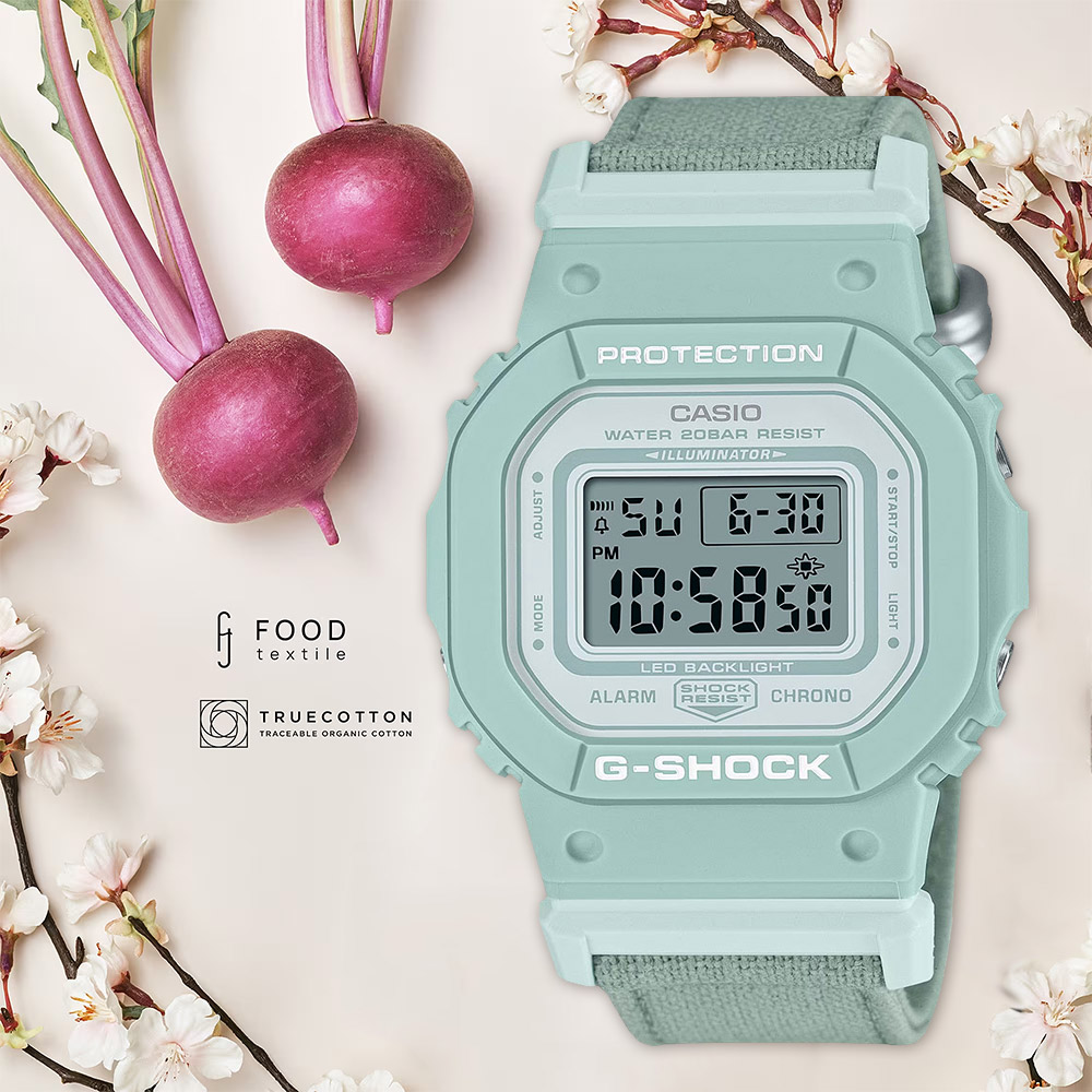 CASIO 卡西歐 G-SHOCK 自然系列 湖水藍 布質錶帶方型女錶(GMD-S5600CT-3)